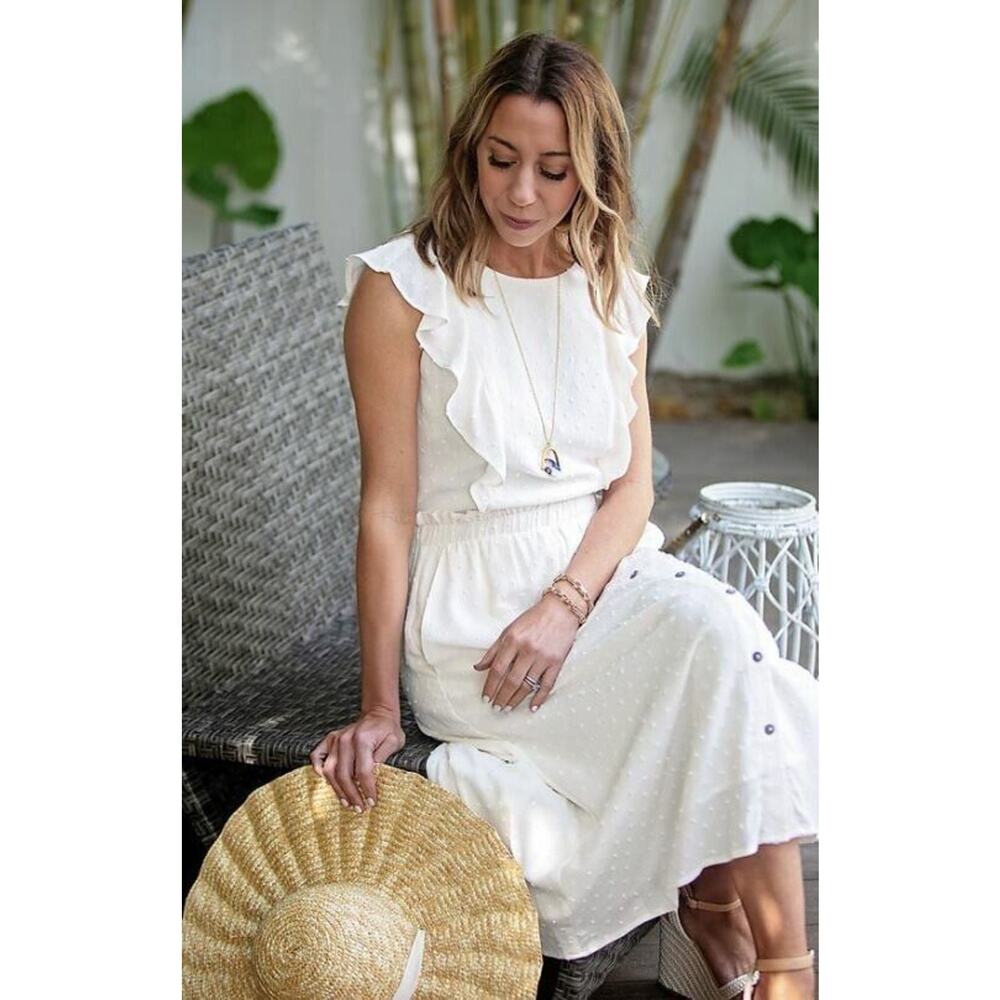 Gibson x The‎ Motherchic Virginia Ruffle Tank Ivy Cloud Swiss Dot X-Small